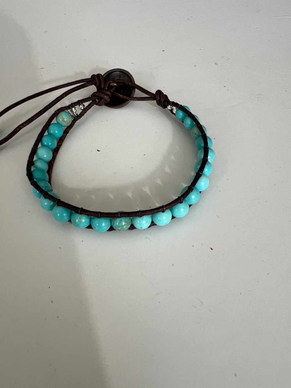 Turquoise Gemstone Beaded Leather Wrap Bracelet - Women Jewelry 7.5 inches